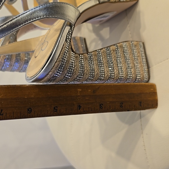 DOSIA Jessica Simpson Wegde Platform Espadrille High Heel Silver Rhinestone Shoe - Picture 3 of 8